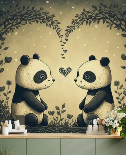 bonito mural de pared de pareja de pandas para niños bonito mural de pared de pareja de pandas para niños