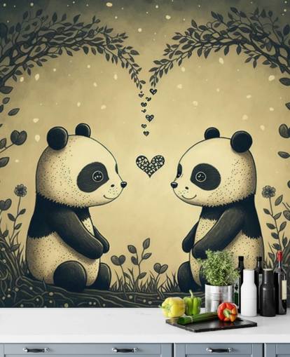 cute Couple of Pandas Wallpaper wall mural for kids