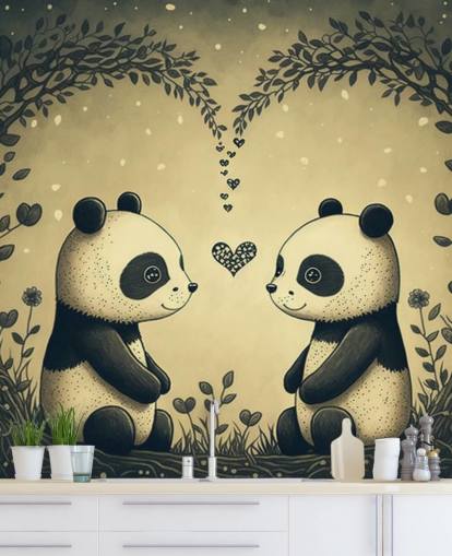 cute Couple of Pandas Wallpaper wall mural for kids