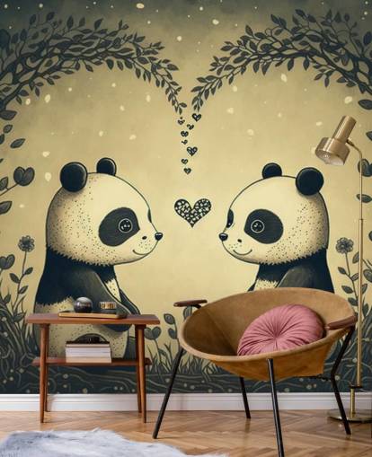 cute Couple of Pandas Wallpaper wall mural for kids cute Couple of Pandas Wallpaper wall mural for kids