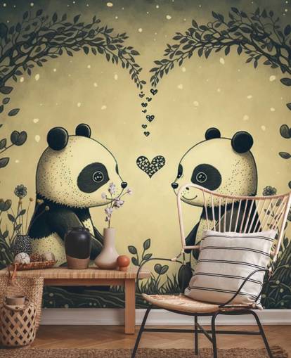 cute Couple of Pandas Wallpaper wall mural for kids
