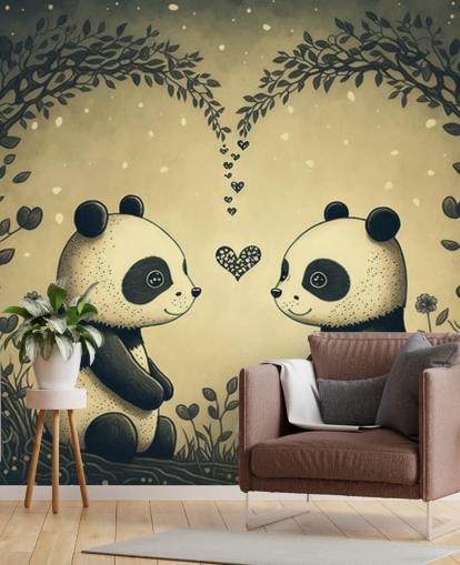 cute Couple of Pandas Wallpaper wall mural for kids cute Couple of Pandas Wallpaper wall mural for kids
