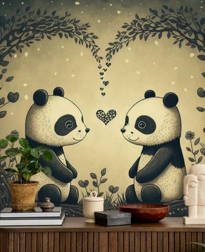 bonito mural de pared de pareja de pandas para niños bonito mural de pared de pareja de pandas para niños