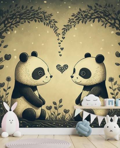 fofo mural de parede Couple of Pandas Wallpaper para crianças fofo mural de parede Couple of Pandas Wallpaper para crianças