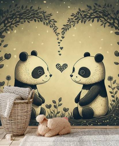 schattige Couple of Pandas Wallpaper muurschildering voor kinderen schattige Couple of Pandas Wallpaper muurschildering voor kinderen