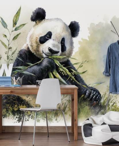 Watercolour Panda Munching on Bamboo Wallpaper Mural