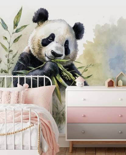 Watercolour Panda Munching on Bamboo Wallpaper Mural Watercolour Panda Munching on Bamboo Wallpaper Mural
