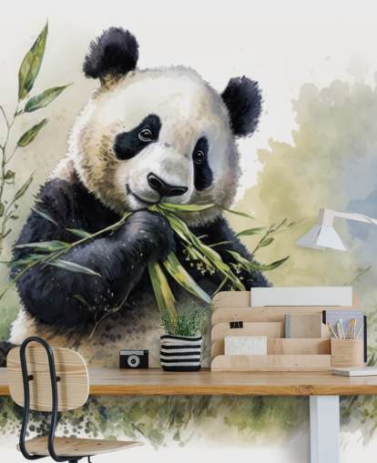Watercolour Panda Munching on Bamboo Wallpaper Mural