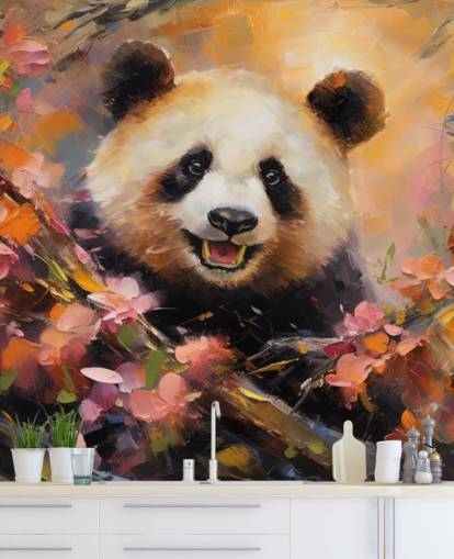 Papier peint Illustration colorée d'un panda dans une fleur