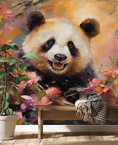Papier peint Illustration colorée d'un panda dans une fleur
