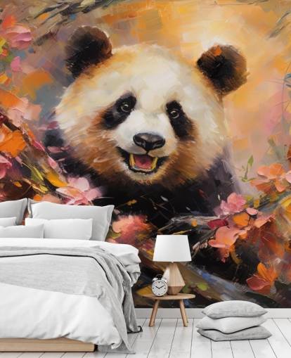 Ilustração colorida de um panda em um papel de parede Ilustração colorida de um panda em um papel de parede