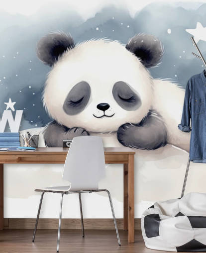 søvnig panda sødt tapet vægmaleri til børnehave