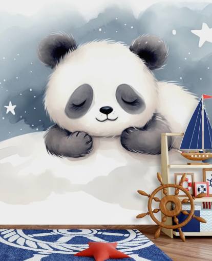 sleepy panda cute wallpaper wall mural for nursery