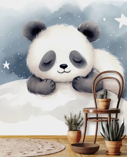 mural de parede de papel de parede fofo de panda sonolento para berçário