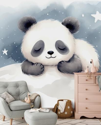 sleepy panda cute wallpaper wall mural for nursery