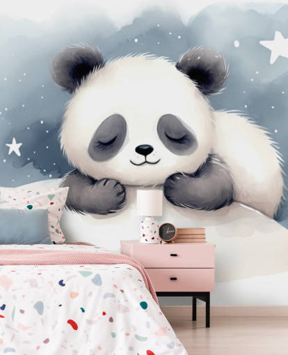 søvnig panda sødt tapet vægmaleri til børnehave søvnig panda sødt tapet vægmaleri til børnehave