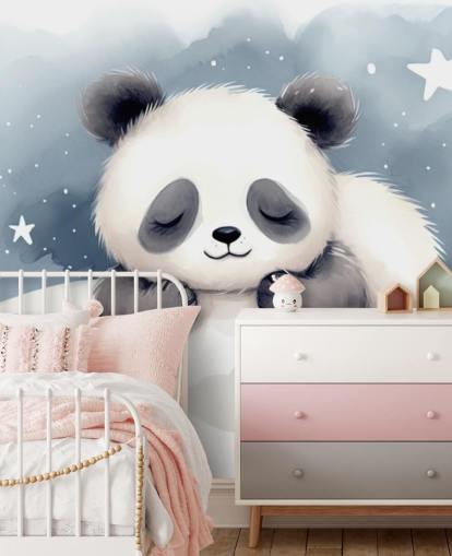 søvnig panda søt tapet veggmaleri for barnehage søvnig panda søt tapet veggmaleri for barnehage