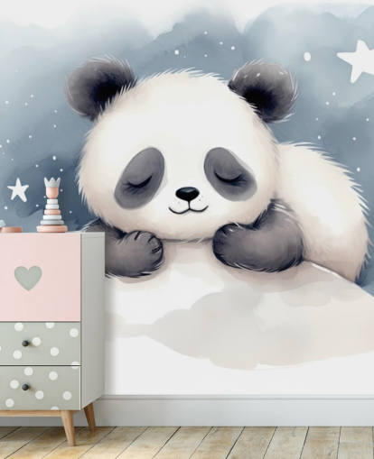 mural de parede de papel de parede fofo de panda sonolento para berçário mural de parede de papel de parede fofo de panda sonolento para berçário