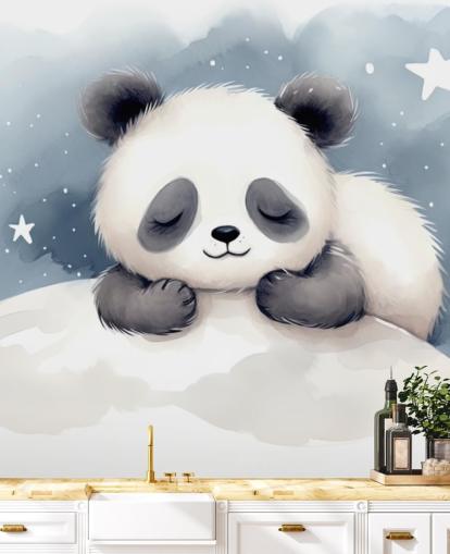 sleepy panda cute wallpaper wall mural for nursery