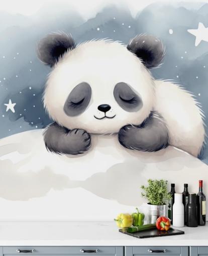 Sleepy Panda, joli papier peint mural pour chambre de bébé
