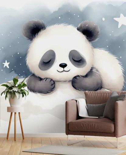 bonito mural de pared de panda adormecido para guardería