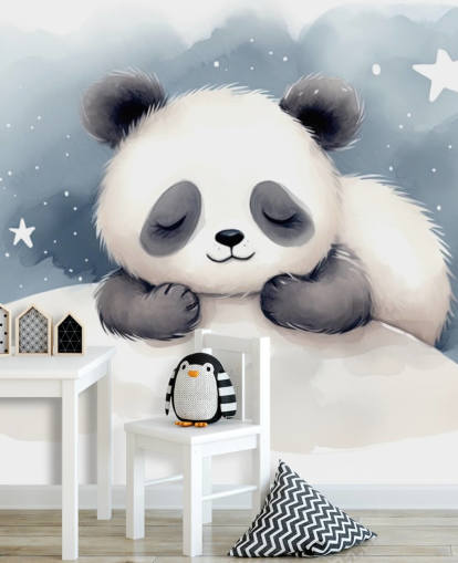 sleepy panda cute wallpaper wall mural for nursery