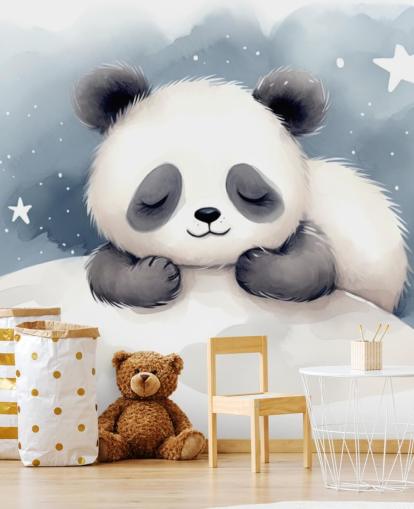 slaperige panda schattige behangmuurschildering voor de kinderkamer