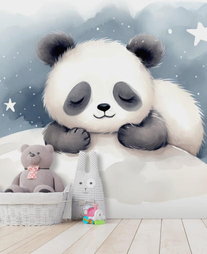 sleepy panda cute wallpaper wall mural for nursery