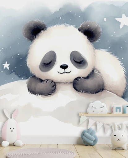 søvnig panda sødt tapet vægmaleri til børnehave