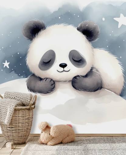 Sleepy Panda, joli papier peint mural pour chambre de bébé