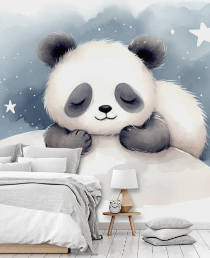 Sleepy Panda, joli papier peint mural pour chambre de bébé