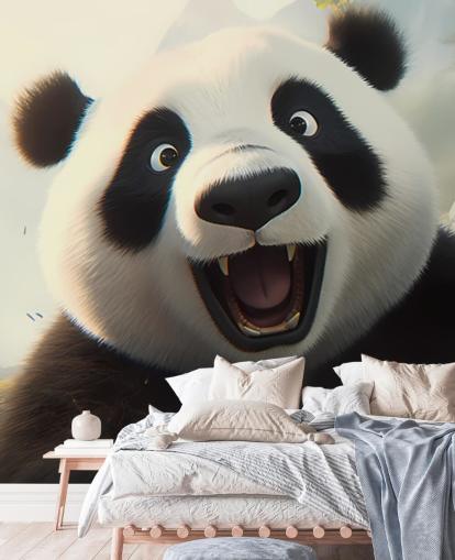 Carta da parati murale con panda felice e sorridente