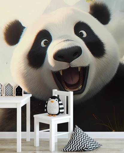 Glad leende Panda tapetväggmålning Glad leende Panda tapetväggmålning