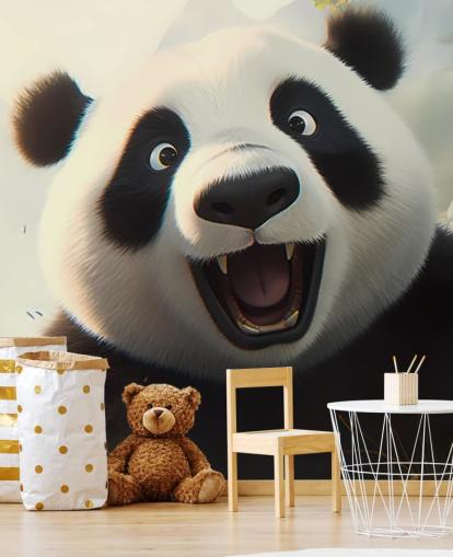 Lykkelig smilende Panda Bakgrunn Veggmaleri