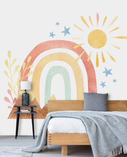 boho rainbow and mountain watercolor wallpaper wall mural for kids bedroom boho rainbow and mountain watercolor wallpaper wall mural for kids bedroom