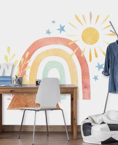 boho regnbue og fjell akvarell tapet veggmaleri for barnas soverom