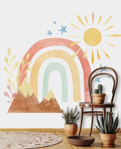 boho rainbow and mountain watercolor wallpaper wall mural for kids bedroom boho rainbow and mountain watercolor wallpaper wall mural for kids bedroom