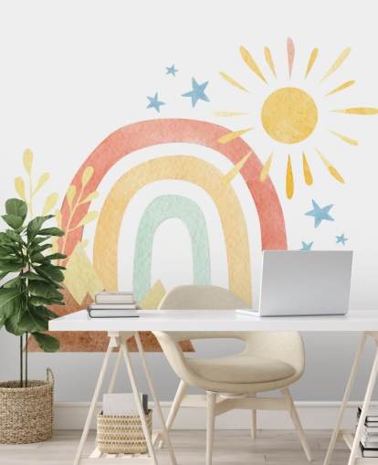 boho rainbow and mountain watercolor wallpaper wall mural for kids bedroom boho rainbow and mountain watercolor wallpaper wall mural for kids bedroom