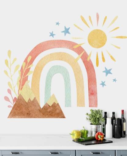 boho rainbow and mountain watercolor wallpaper wall mural for kids bedroom boho rainbow and mountain watercolor wallpaper wall mural for kids bedroom