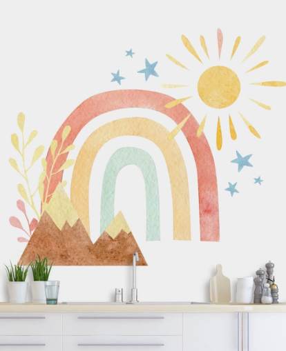 boho rainbow and mountain watercolor wallpaper wall mural for kids bedroom boho rainbow and mountain watercolor wallpaper wall mural for kids bedroom
