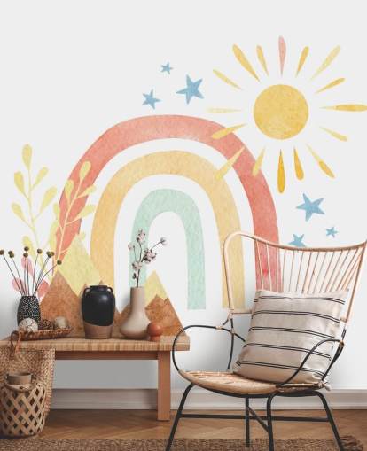 boho rainbow and mountain watercolor wallpaper wall mural for kids bedroom boho rainbow and mountain watercolor wallpaper wall mural for kids bedroom