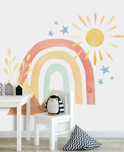 boho regenboog en berg aquarelbehang muurschildering voor de kinderkamer boho regenboog en berg aquarelbehang muurschildering voor de kinderkamer