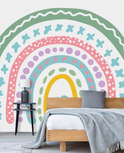 Carta da parati murale colorata Boho Rainbow per la camera da letto delle ragazze Carta da parati murale colorata Boho Rainbow per la camera da letto delle ragazze
