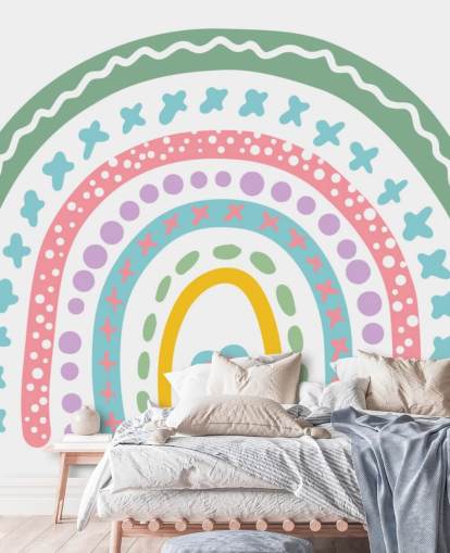 Fargerik Boho Rainbow Mural Bakgrunn for jentesoverom Fargerik Boho Rainbow Mural Bakgrunn for jentesoverom