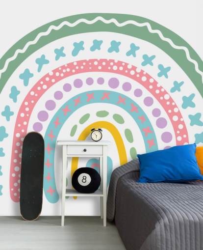 Colourful Boho Rainbow Mural Wallpaper for girls bedroom