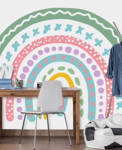 Carta da parati murale colorata Boho Rainbow per la camera da letto delle ragazze