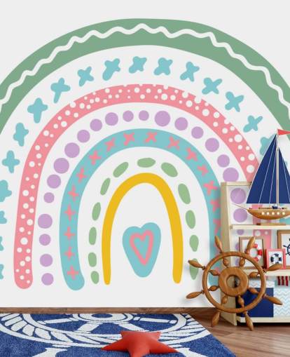 Colourful Boho Rainbow Mural Wallpaper for girls bedroom Colourful Boho Rainbow Mural Wallpaper for girls bedroom