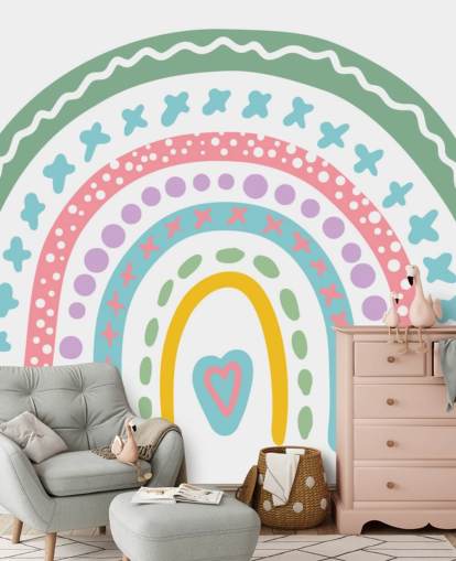 Fargerik Boho Rainbow Mural Bakgrunn for jentesoverom