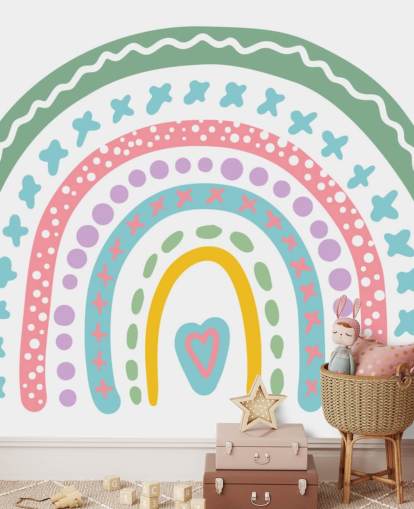 Fargerik Boho Rainbow Mural Bakgrunn for jentesoverom