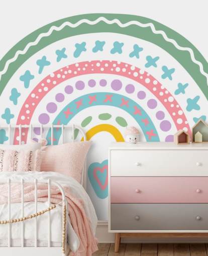 Colourful Boho Rainbow Mural Wallpaper for girls bedroom